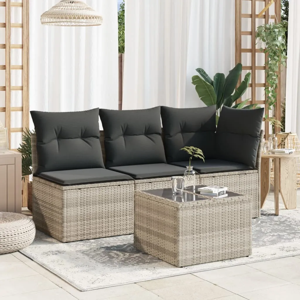 Tavolo da giardino con piano in vetro grigio chiaro 55x55x37 cm in poly rattan - 3