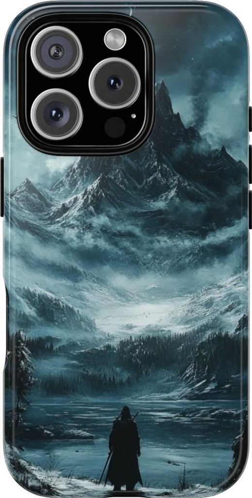 Geheimnisvolle Berglandschaft mit einsamer Gestalt – Hülle Kompatibel mit iPhone 16 Pro