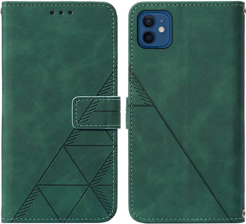 iPhone 12 Mini Hülle, Schlank Prägung Flip Leder Kartenfächer Schutzhülle mit Ständer für iPhone 12 Mini Grün