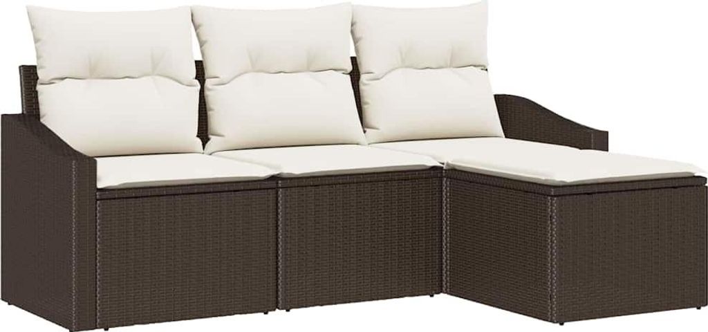vidaXL Sofa Set mit Kissen 4 pcs Braun und Creme Poly-Rattan