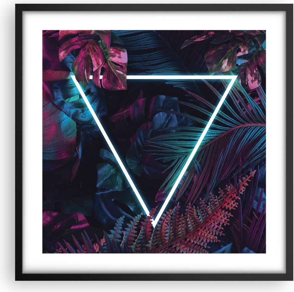 Gerahmtes Poster - Schwarzer Rahmen - Leuchtend Dreieck Blätter - 50x50 cm - Wand Bild - Wanddeko - Wandbilder - Kunstposter - Wandposter - Bilder...