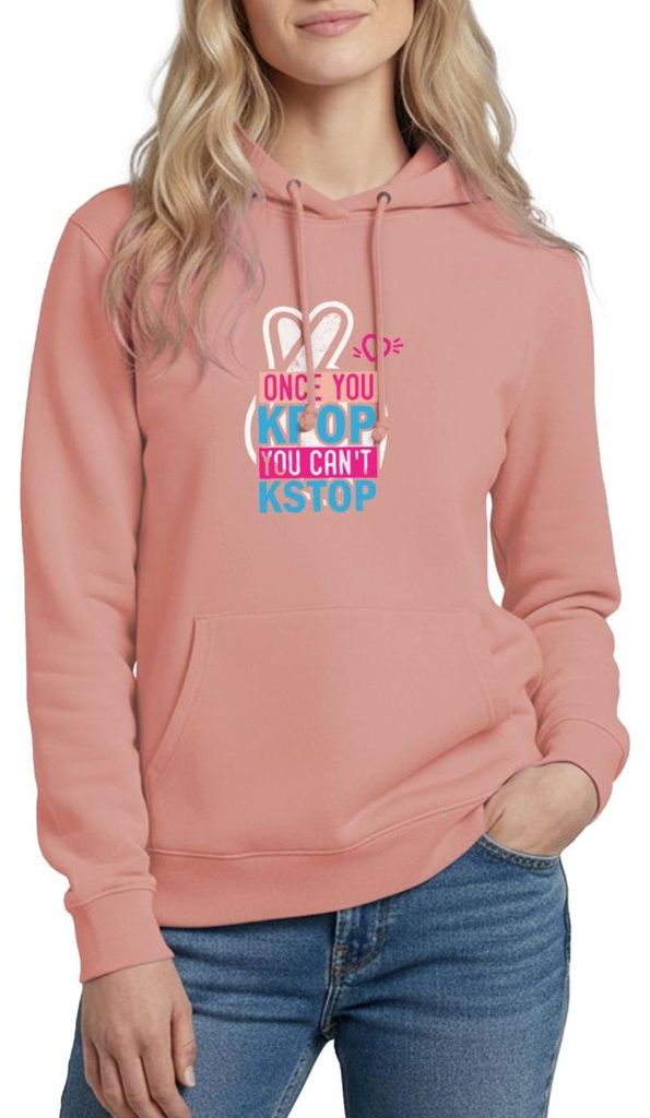 Spreadshirt Once You K-Pop You Can't K-Stop Damen Hoodie, M, Altrosa