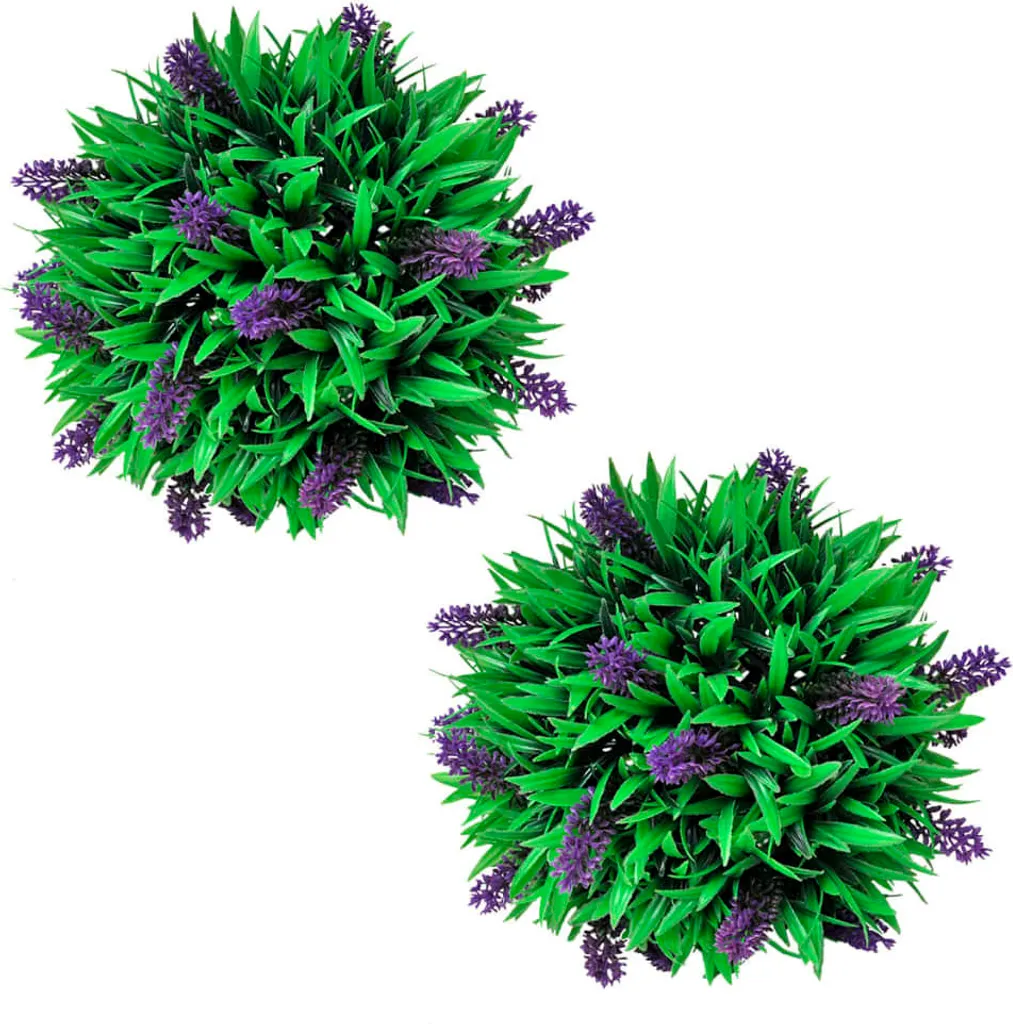 Set 2 Palle Bosso Artificiale con Lavanda 28cm | Decoro Esterno Topiaria