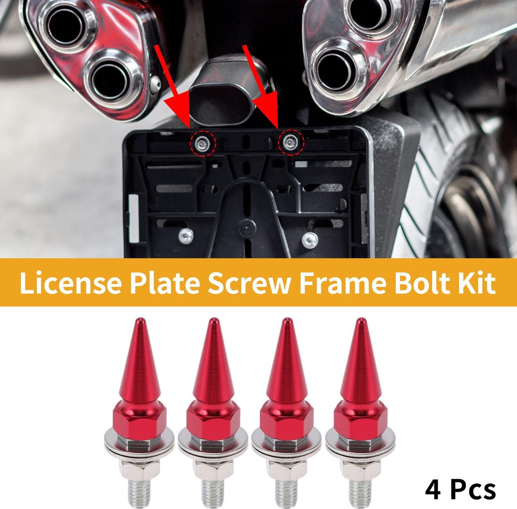 Universelle Motorrad M6 Nummernschraubenabdeckung 54mm Diebstahlsichere Nummernschrauben Rahmen Schraubensatz Aluminiumlegierung Rot 4 Stück