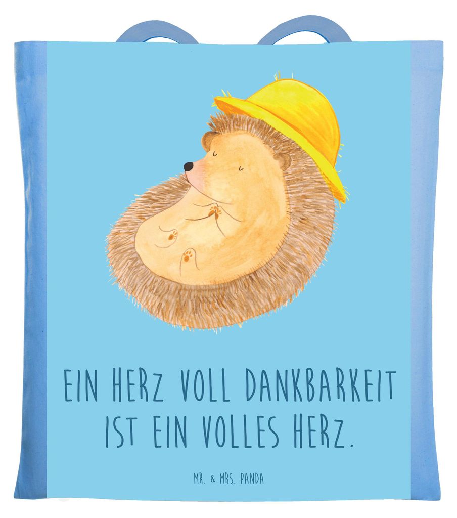 Mr. & Mrs. Panda Stoffbeutel Herz Dankbarkeit Erntedankfest - Sky Blue - Geschenk, Thanksgiving, Shopping Tasche, Schultasche, Feiertagsfeiern, Bez...