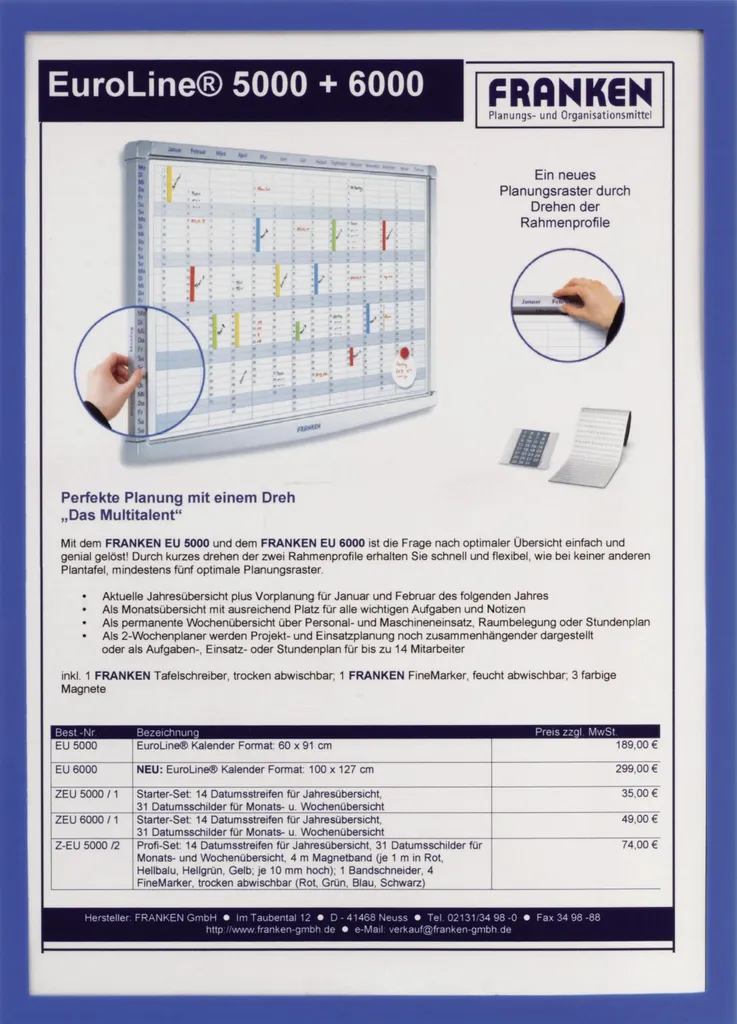 Set 5 Portadocumenti A5 Franken Magnetici Blu - Ideale per Officine