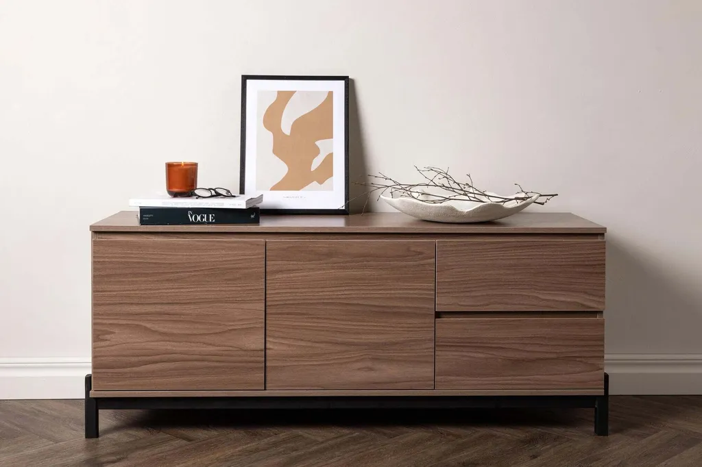 Buffet Compact 138cm Noyer et Noir - Solution de Rangement Gain de Place