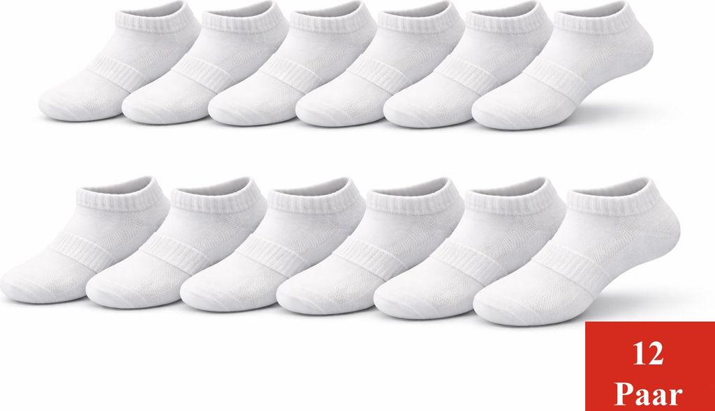 12 Paar Sportsocken Damen Herren Sneaker Socken atmungsaktiv, Weiß 43-46