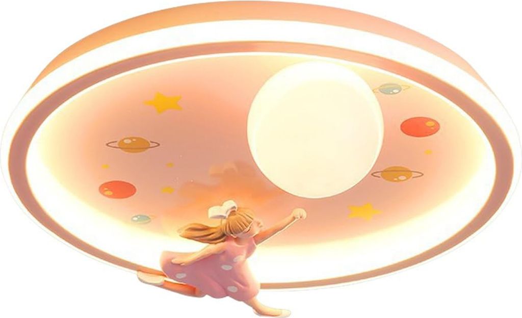 Moderne LED-Deckenleuchte, runde Cartoon-Kinderlampe, rosa, stufenlos dimmbar, mit Fernbedienung, Acrylschirm, ideal für Kinderzimmer, Schlafzimmer
