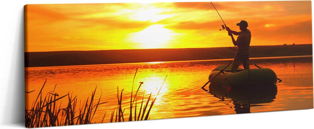 Angler und Sonnenuntergang – Leinwandbild Wandbild – 125x50 cm – Leinwandbilder – Wandbilder – Schlafzimmer – Flur