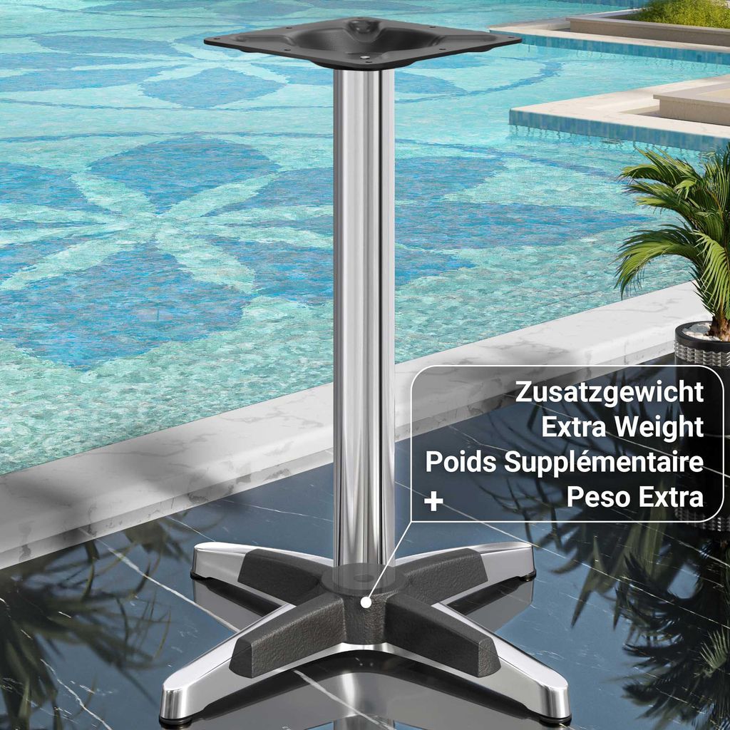BARCELONA | Bistro Stehtischgestell | Höhe: 111 cm | Fuß: Ø 66 cm | Silber Alu | Zusatzgewicht | Stehtischgestell Outdoor, Tischgestell Aluminiu...
