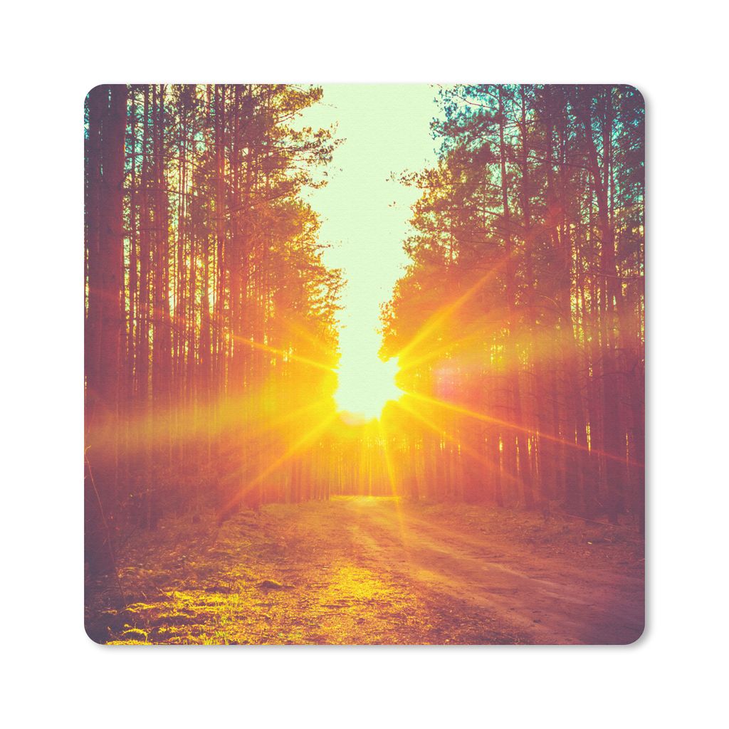 MuchoWow Mauspad Mousepad Sonnenuntergang - Bäume - Wald - Natur 20x20 cm - Mousepads - Maus Mat - Pad - Mausunterlage - Desk Mat - Bureauartikeln