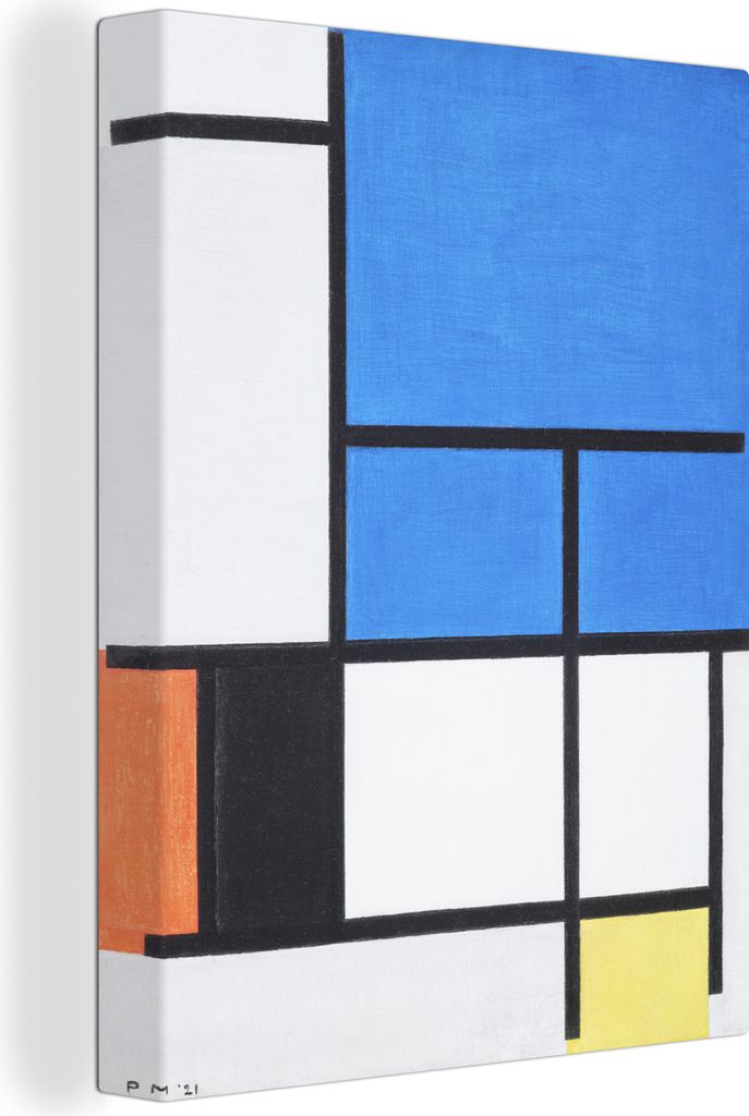 MuchoWow - Leinwandbilder - Komposition mit Blau, Rot, Schwarz, Gelb und Grau - Piet Mondrian, Wandbild, Wanddeko Bilder Wohnzimmer, 90x120 cm