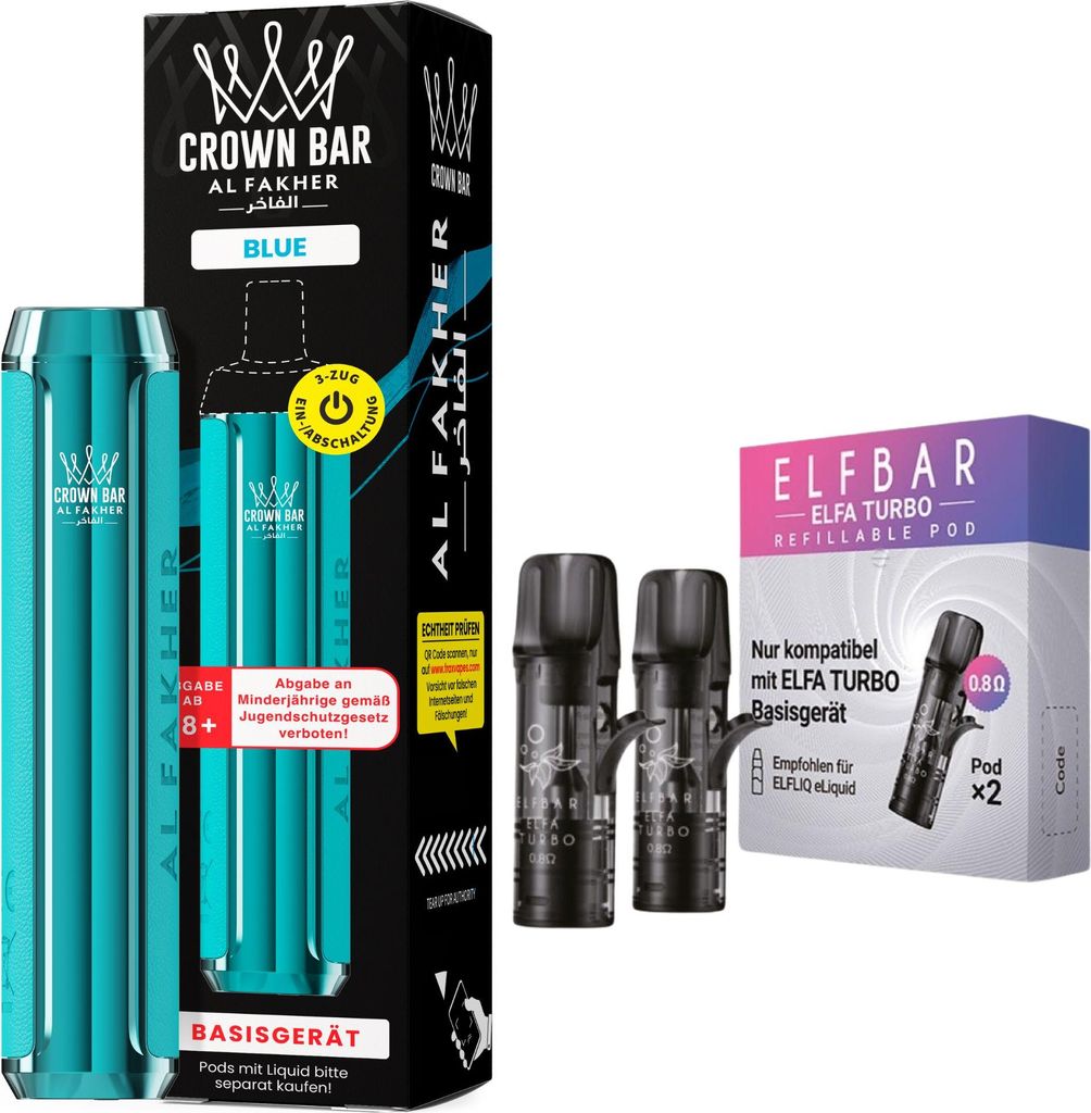 Al Fakher Crown Bar 600 Pod Kit Blau – 500 mAh Akkuträger Produktbild 