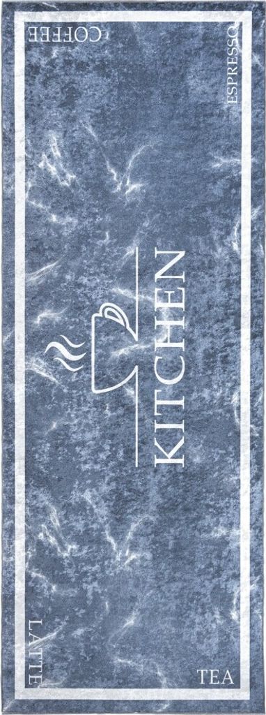 Küchen-Teppich Mazovia - Grau Teppich für die Küche, Muster Kaffee, Kaffeebohnen - Rutschfest, Maschinenwaschbar - 80 x 300 cm