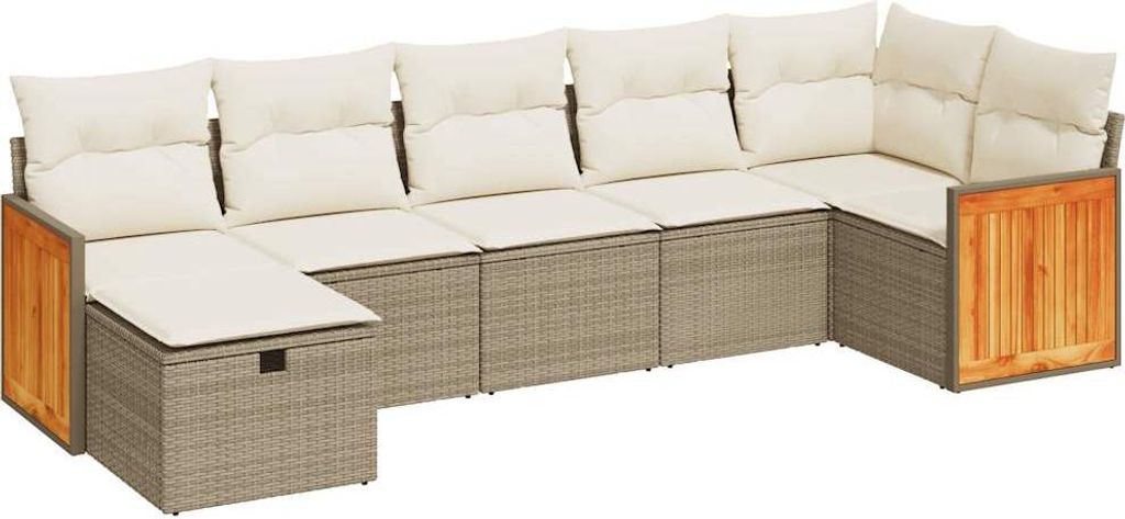 7-tlg. Garten-Sofagarnitur mit Kissen Beige Poly Rattan