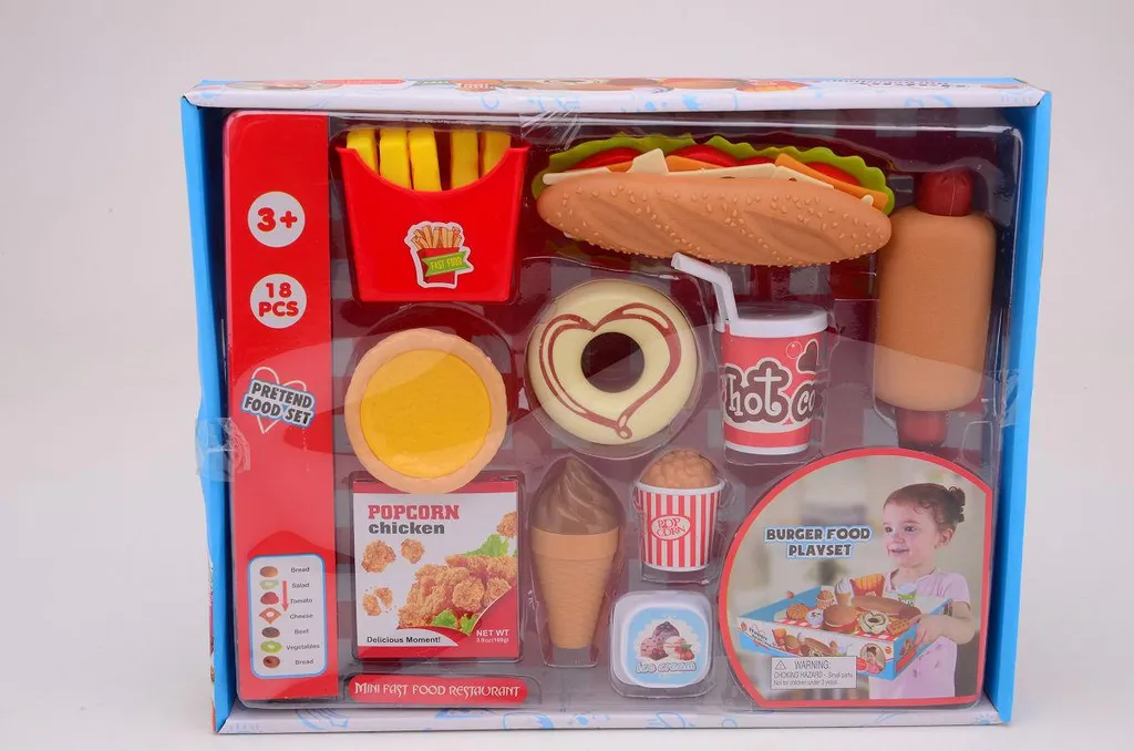 Cuisine Fast Food pour enfant en carton - Set de jeu 18 pièces idéal