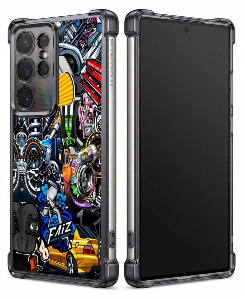 Personalisierte Hülle mit Bild für Samsung Galaxy S23+ Elektroplattiert TPU Stoßdämpfer Handyhülle mit Graffiti-Kunst an Automotorteilen