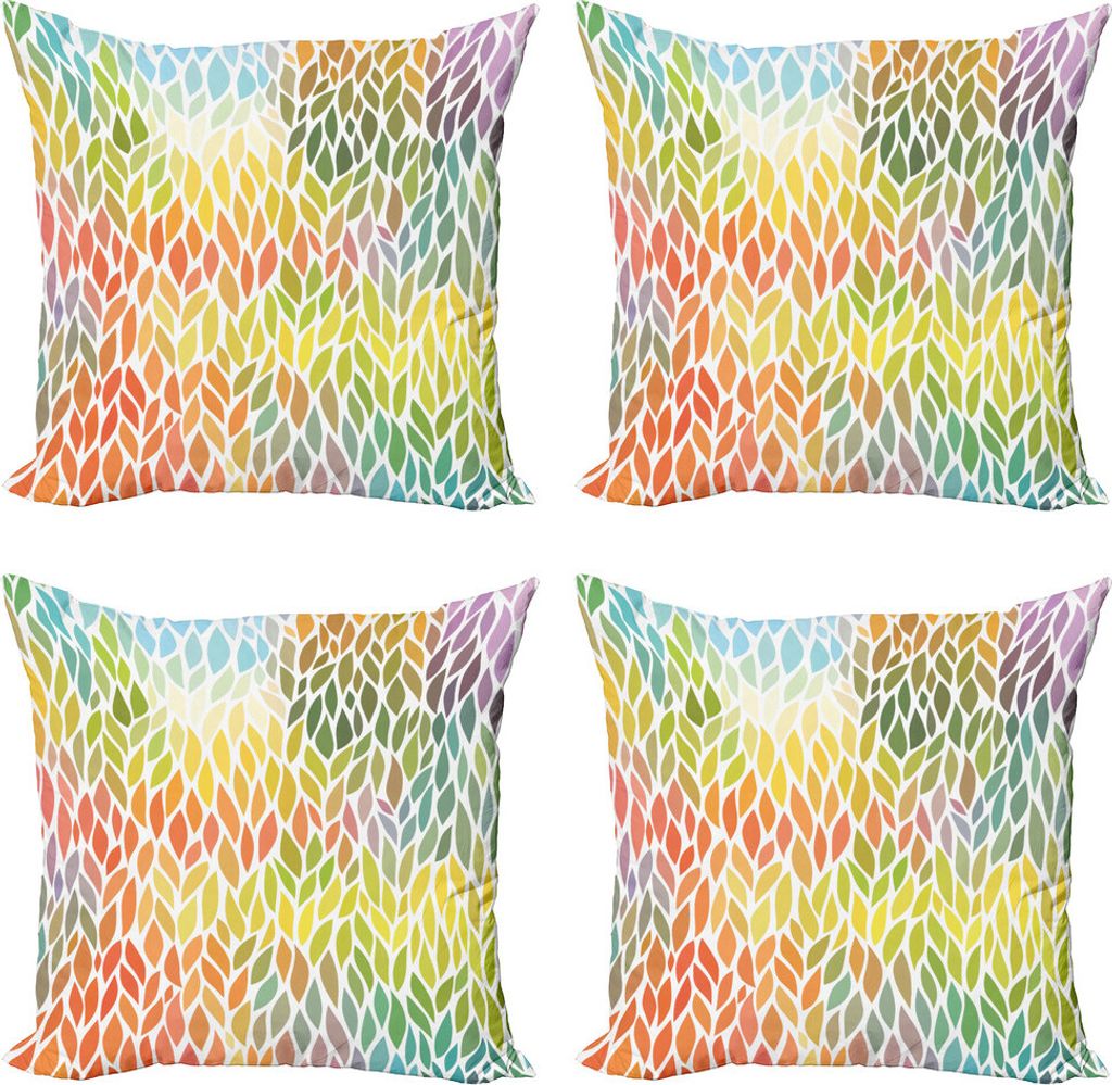 ABAKUHAUS Blätter Kissenbezug Set (4 Stück), Funky Blumen Bunt, Moderner Doppelseitiger Digitaldruck, 60 cm x 60 cm, Mehrfarbig