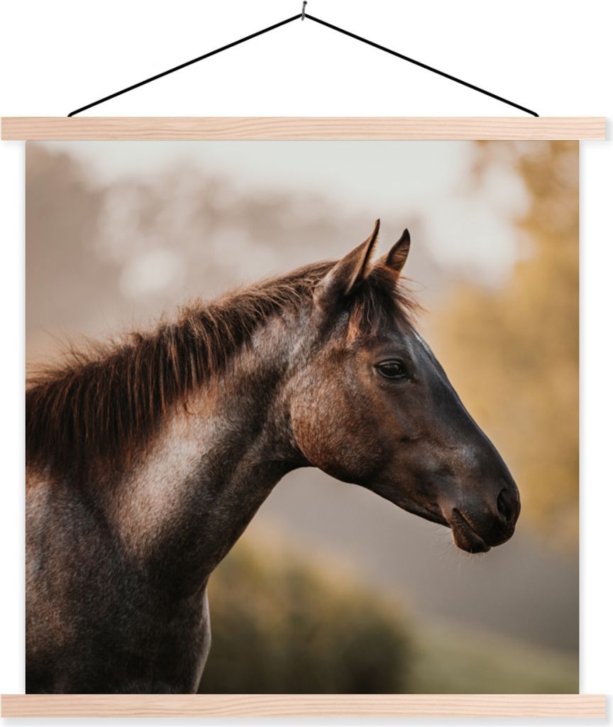 MuchoWow Textilposter Pferd - Wald - Porträt 60x60 cm mit holzfarbenen Rahmen - Wanddekoration