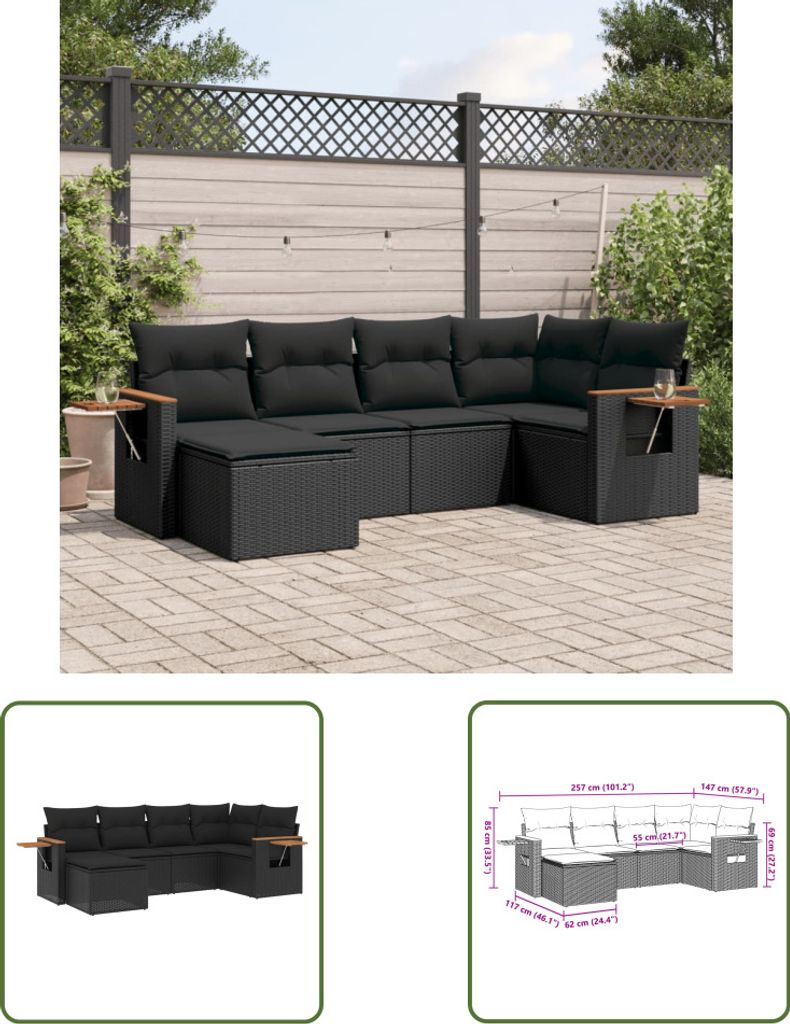 The Living Store 6-tlg. Garten-Sofagarnitur mit Kissen Produktbild 