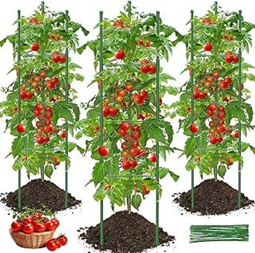 3 Stück Tomatenkäfige Tomaten Rankhilfe, 130cm Verstellbar Tomatenturm Rankgitter Pflanzenstütze Pfahl Garten Blumenstütze Klettergitter für d...