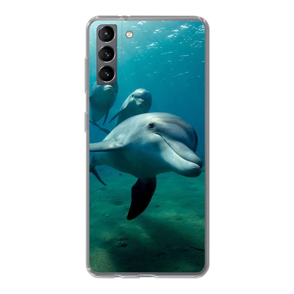 MuchoWow Handyhülle Schutzhülle Hülle für Samsung Galaxy S21 Plus Wasser - Delphin - Blau Silikon Softcase Handy Hülle - Handy-Tasche