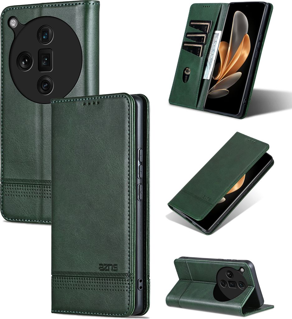 Leder Hülle für Oppo Find X7 Ultra, Klapphüllen Brieftasche Magnetverschluss Ständer Schutzhülle Grün