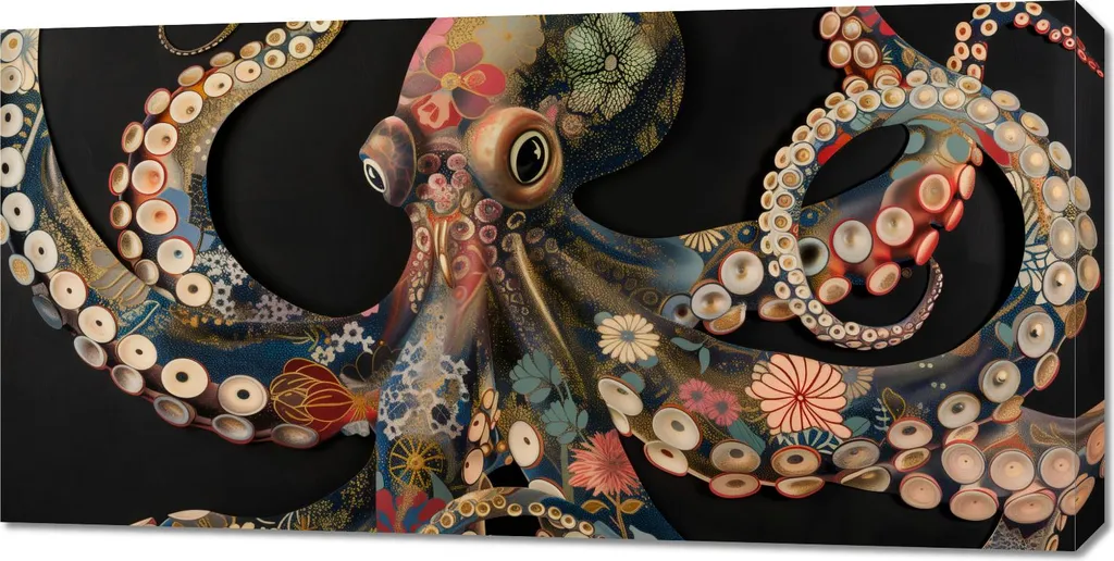 Offerta Quadro Polpo Nero 100x50cm | Tela Alta Qualità Pronto da Appendere