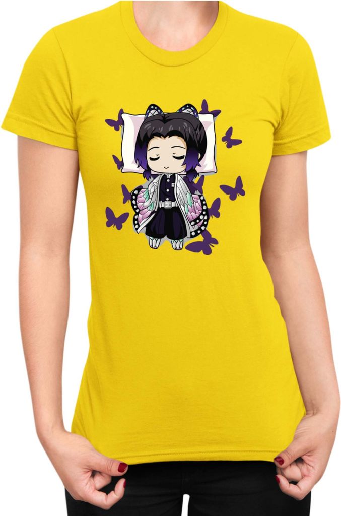 Damen T-Shirt Demon Anime Slayer Kimetsu No Yaiba Shinobu Kocho Sleeping, Lady M / Gelb