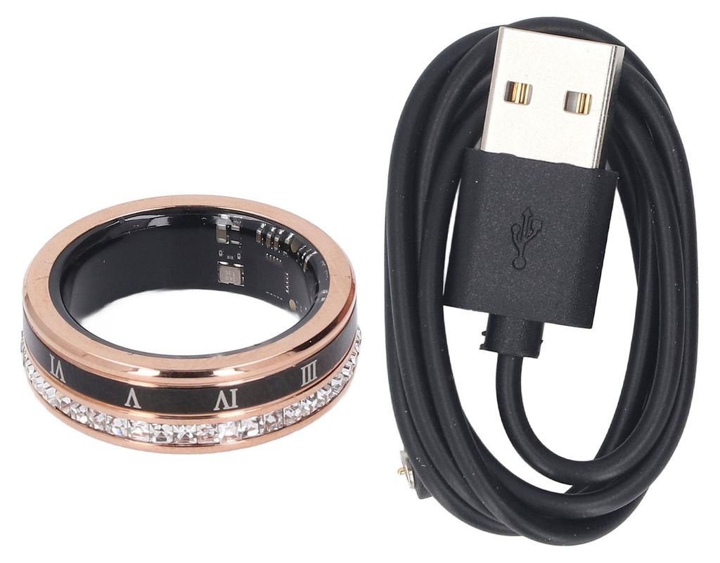 Smart-Ring-Gesundheits-Tracker für Männer und Frauen, wasserdicht, Fitness, Ti-Stahl, römische Ziffern, drehbar, Ehering, Gold, Größe 9 (18,9 ...