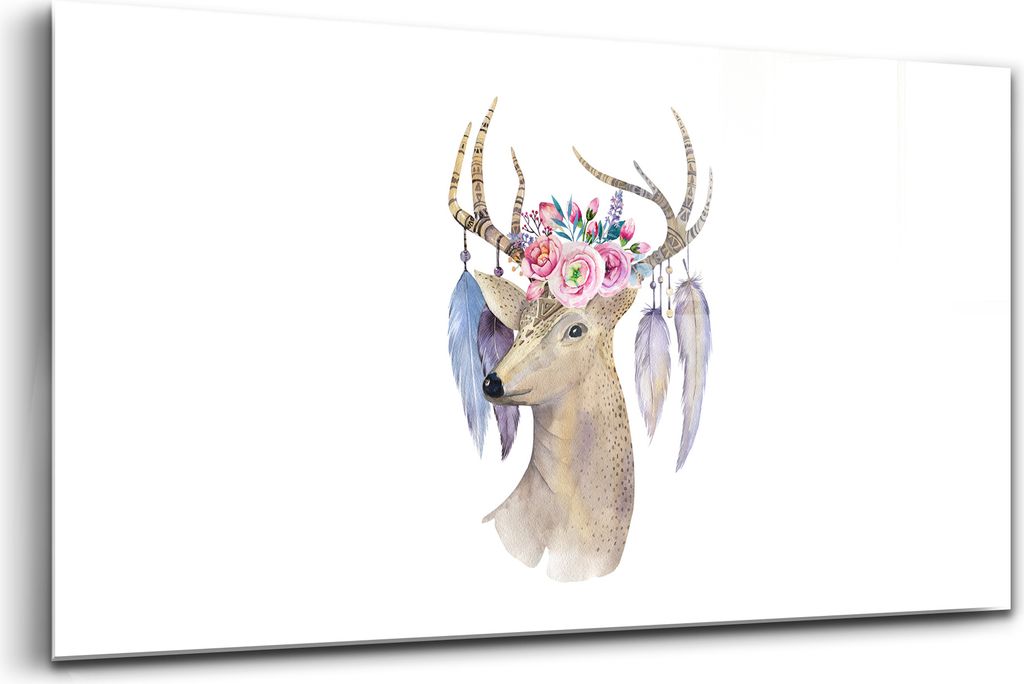 Bilder auf glas - Einteilig - Wanddekoration - Glas Bilder - 120x60 - Hirschkopf Blumen