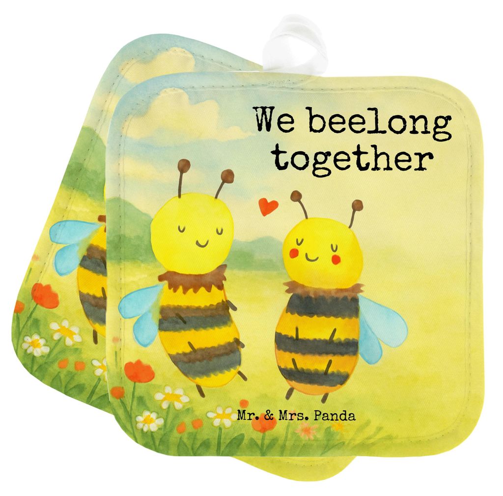 Mr. & Mrs. Panda Topflappen Biene Verliebt Design - Weiß - Geschenk, Set, Topfuntersetzer, Kochlappen, Topflappenset, topfhalter