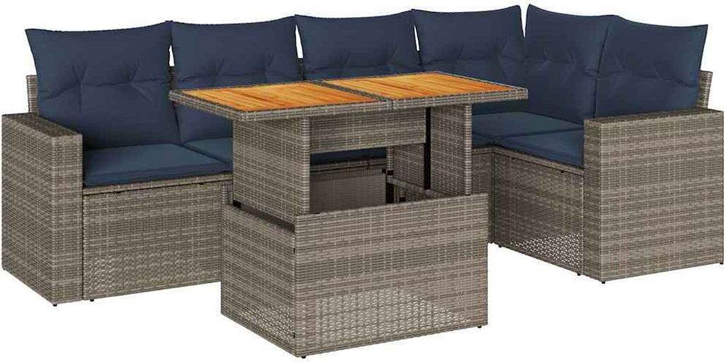 vidaXL 6-tlg. Garten-Sofagarnitur mit Kissen Grau Poly Rattan