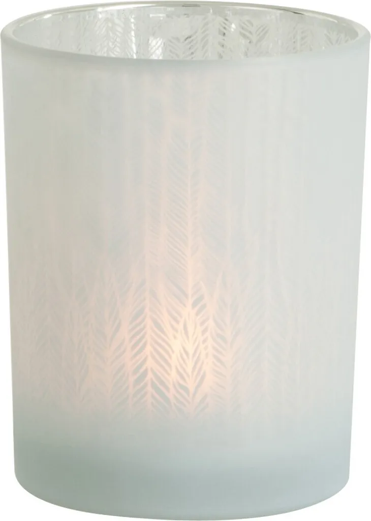 Photophore en Verre Blanc Motif Plume J-Line Décoration de Table