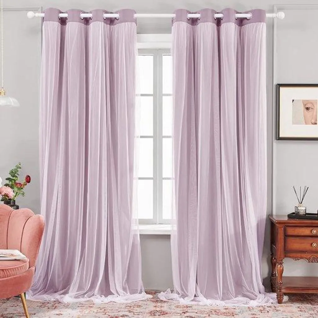 Rideau thermique rose 140 x 260 à œillets - Semi-transparent moderne
