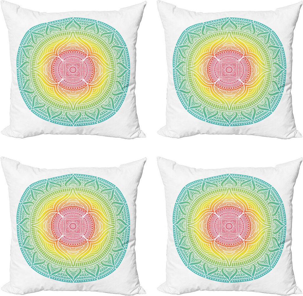 ABAKUHAUS Mandala Kissenbezug Set (4 Stück), Geometrischer Kreis, Moderner Doppelseitiger Digitaldruck, 60 cm x 60 cm, Mehrfarbig