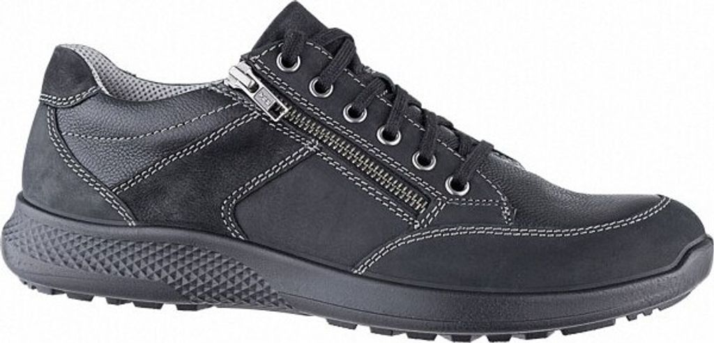 Jomos Herren Leder Slipper schwarz, Meshfutter, herausnehmbares Fußbett, Luftpolstersohle