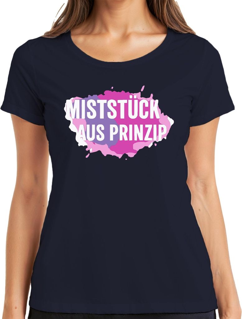 Miststück aus Prinzip Spruch Sarkastisch Pink Lila Geschenk Cool Damen T-Shirt, Navy, S