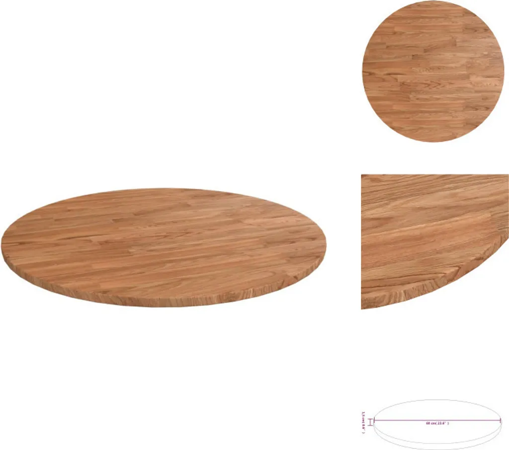 Piano Tavolo Rotondo Rovere Massiccio Ø60 cm - Marrone Chiaro vidaXL