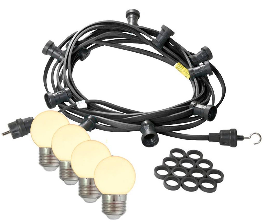 Illu-/Partylichterkette 5m - Außenlichterkette schwarz Made in Germany 10 warmweiße LED Kugellampen