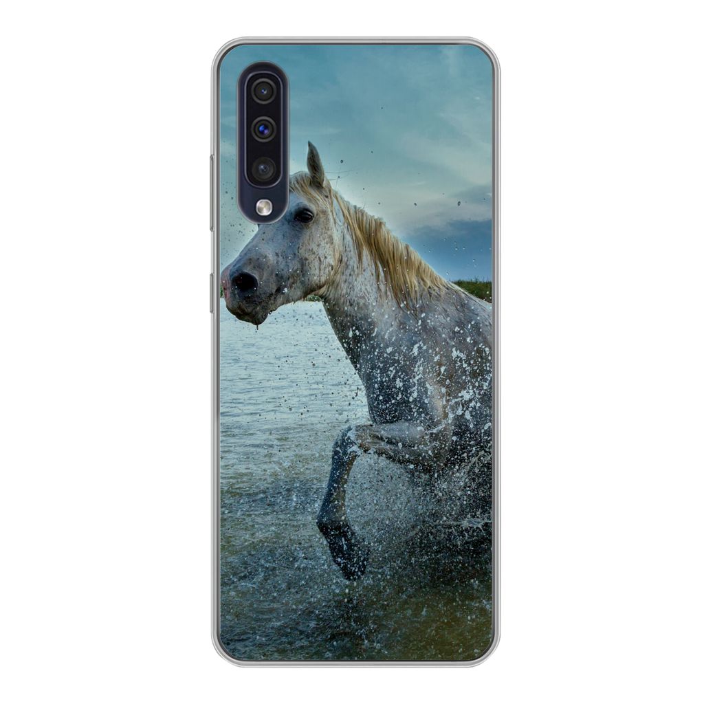 MuchoWow Handyhülle Schutzhülle Hülle für Samsung Galaxy A30s Pferd - Wasser - Tropfen Silikon Softcase Handy Hülle - Karteninhaber