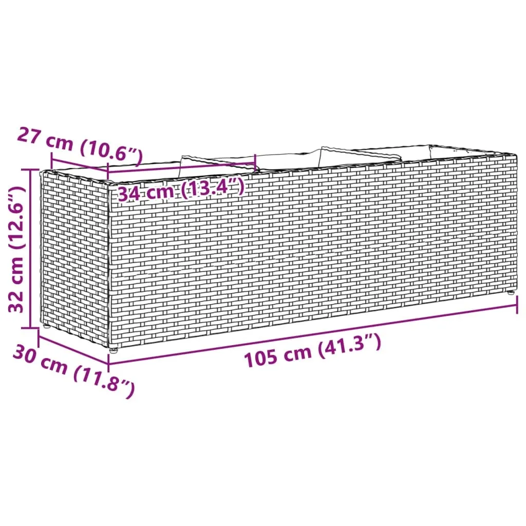 Bac surélevé 3 compartiments en poly rotin marron - Dim 105x30x32 cm - 10