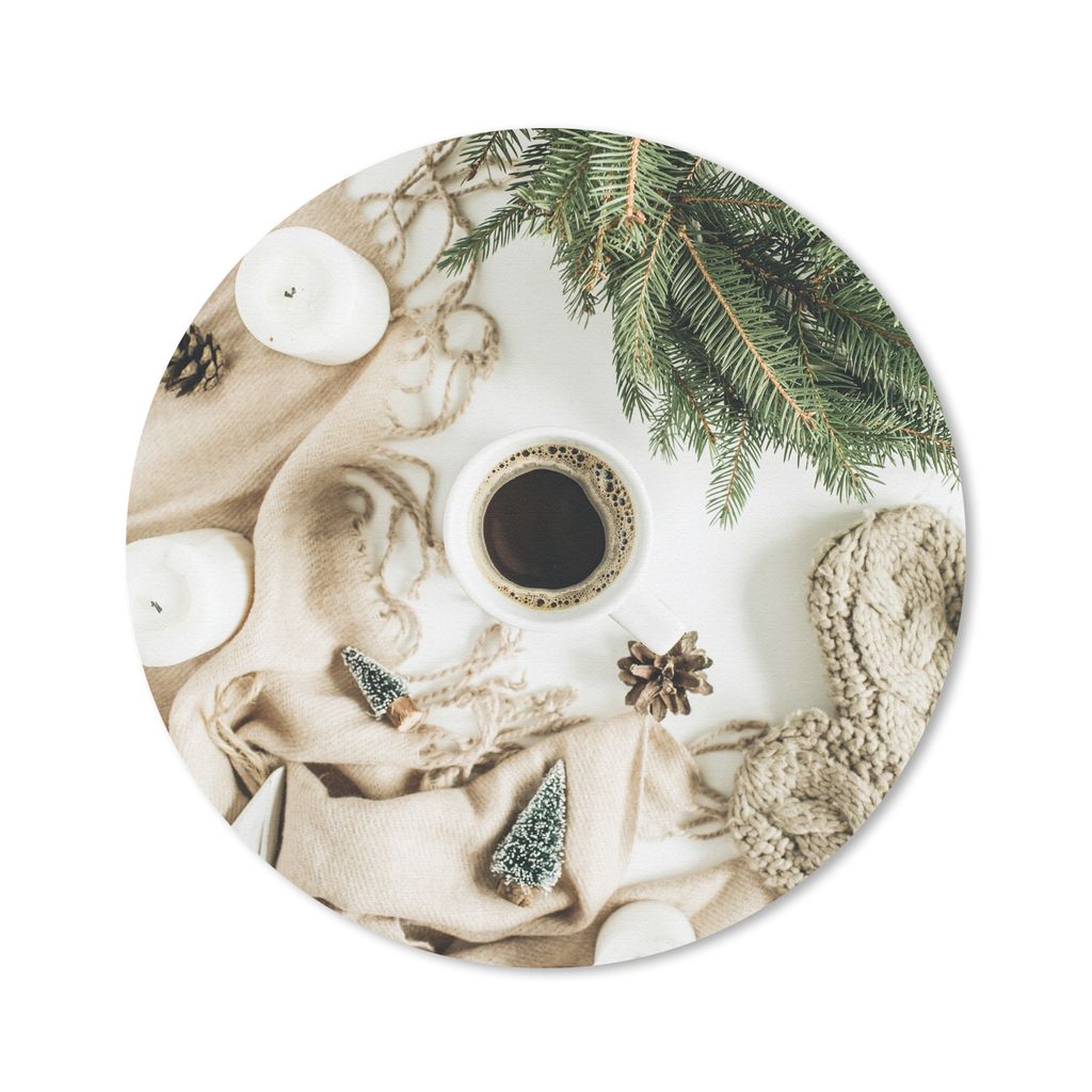MuchoWow Mauspad Mousepad Winter - Kaffee - Kiefernzweig 40x40 cm - Mousepads - Maus Mat - Pad - Mausunterlage - Schreibtisch Accessoires