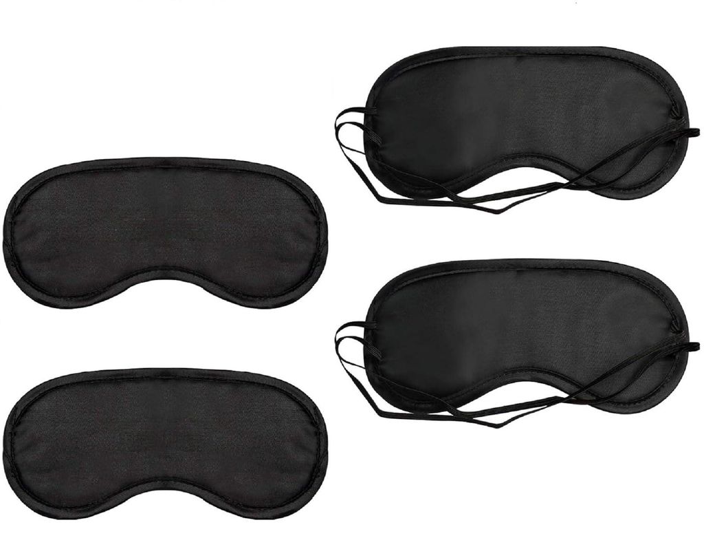 Set mit 4 Schlafmasken, ultraweiche Augenmaske mit verstellbarem Gummiband für Damen und Herren, tragbare Schlafmaske für Ruhe und Reisen (schwarz)