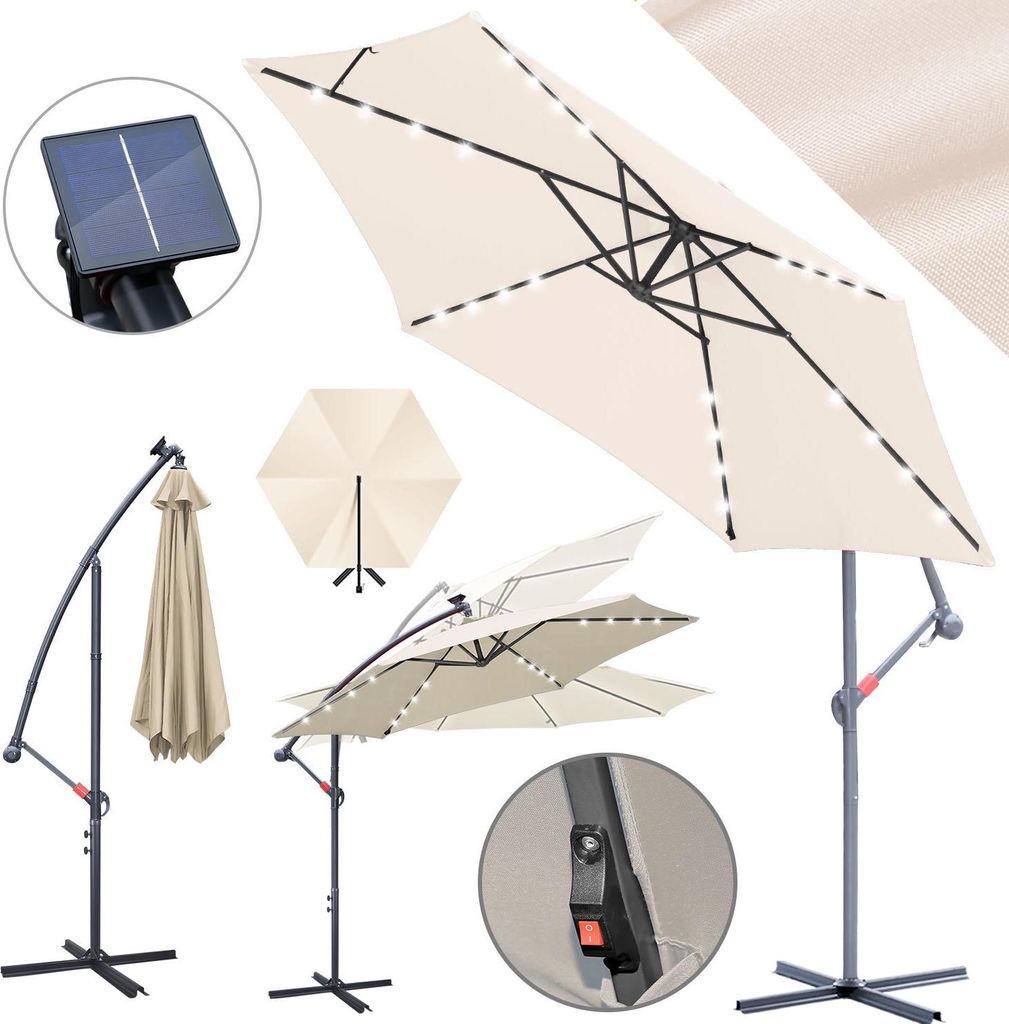 Izrielar Sonnenschirm 3m Creme mit LED – Gartenschirm für Terrasse & stimmungsvolle Sommerabende
