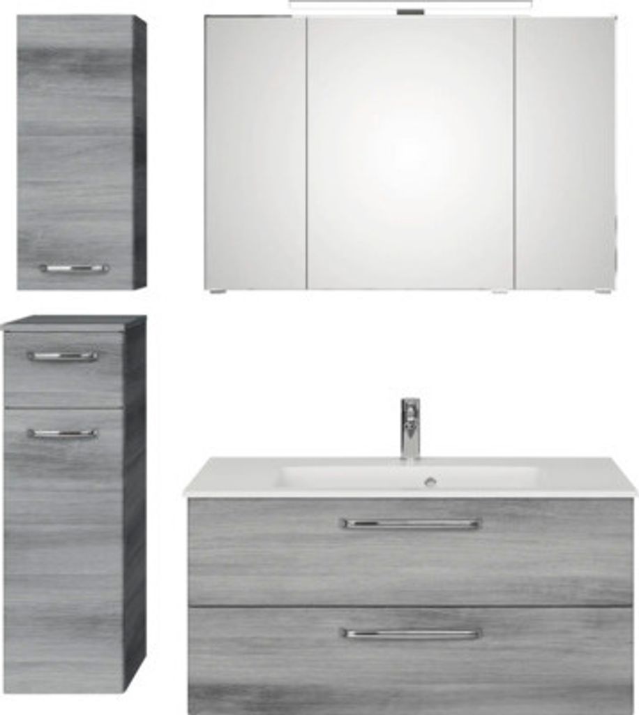 Badmöbel-Set Pelipal Kumba BxHxT 137 x 200 x 50 cm Frontfarbe graphit struktur quer 5-teilig und mehr mit Mineralguss-Wa