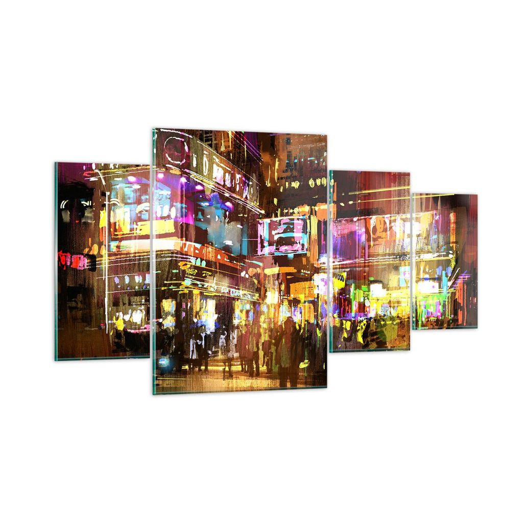 Bilder auf glas - Street Lichter Nacht Illustration - 160x90cm - Glasbilder - Wandbilder - Kunstdruck - Wanddekoration aus Glas - Glas Bilder - Wan...