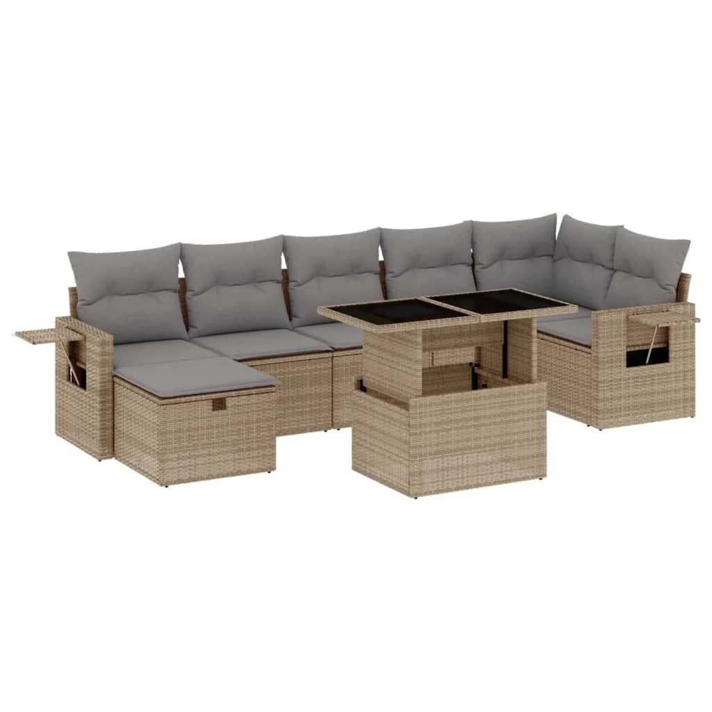 "SALE 2026" 8-tlg. Garten-Lounge-Set - elegantes Design - Sitzgruppe/Gartengarnitur - mit Kissen Beige Poly Rattan - Terassenmöbel DEMöbel140897
