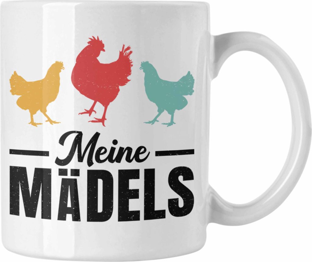 Trendation - Meine Mädels Tasse Geschenk Spruch Hühner Bauer Bäuerin Landwirt Geschenkidee (Weiß)